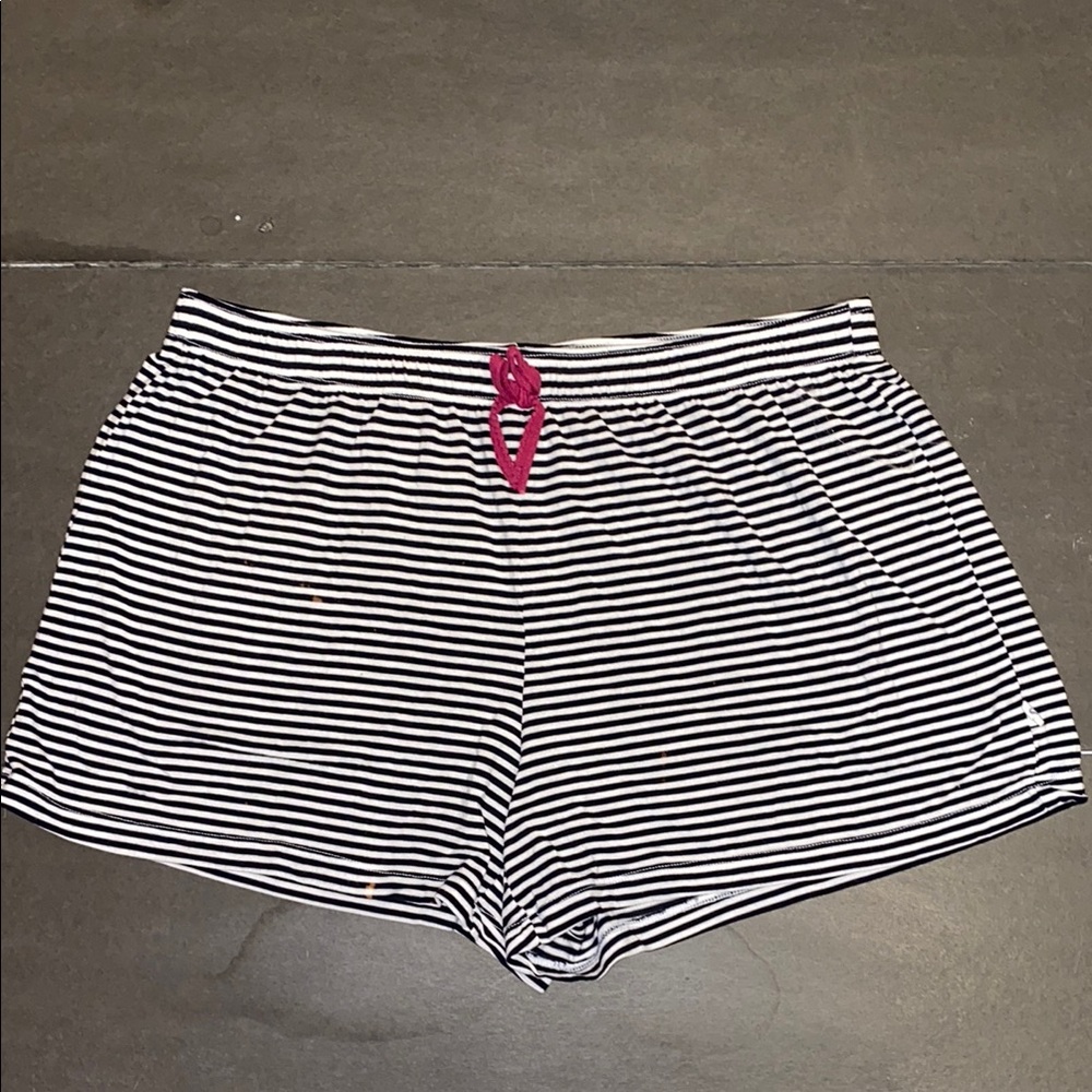 J+B Small Black White Stripe Pajamas Shorts Relaxed Fit Elastic Waistband